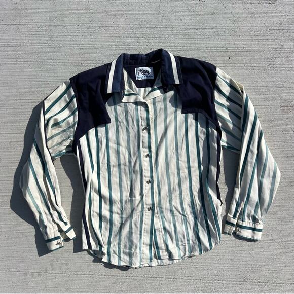 Vintage 80s 90s Roper Blue Stripe Yoke Cape Cowgirl Western Shirt Brushpopper LG - Picture 1 of 4